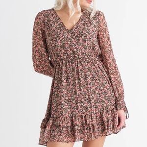 Evernew Floral Long Sleeve Mini Dress V-neck 4